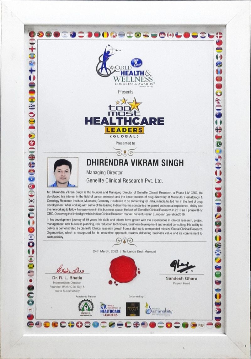 World Pharma congess award to Genelife Clinical Research